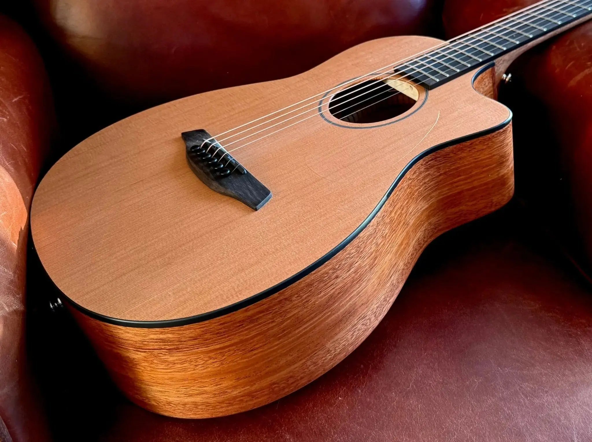Furch Pioneer CM: Western red cedar top with African mahogany back and sides (Furch Mini / Travel Guitar) (2025 CNR Active Upgrade Model) - Richards Guitars Of Stratford Upon Avon