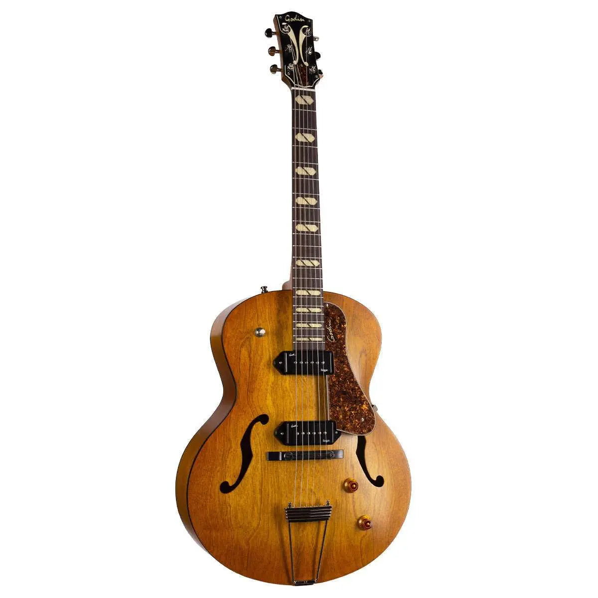 Godin 5th Avenue Jumbo P90 Semi - Acoustic Guitar ~ Harvest Gold - Richards Guitars Of Stratford Upon Avon