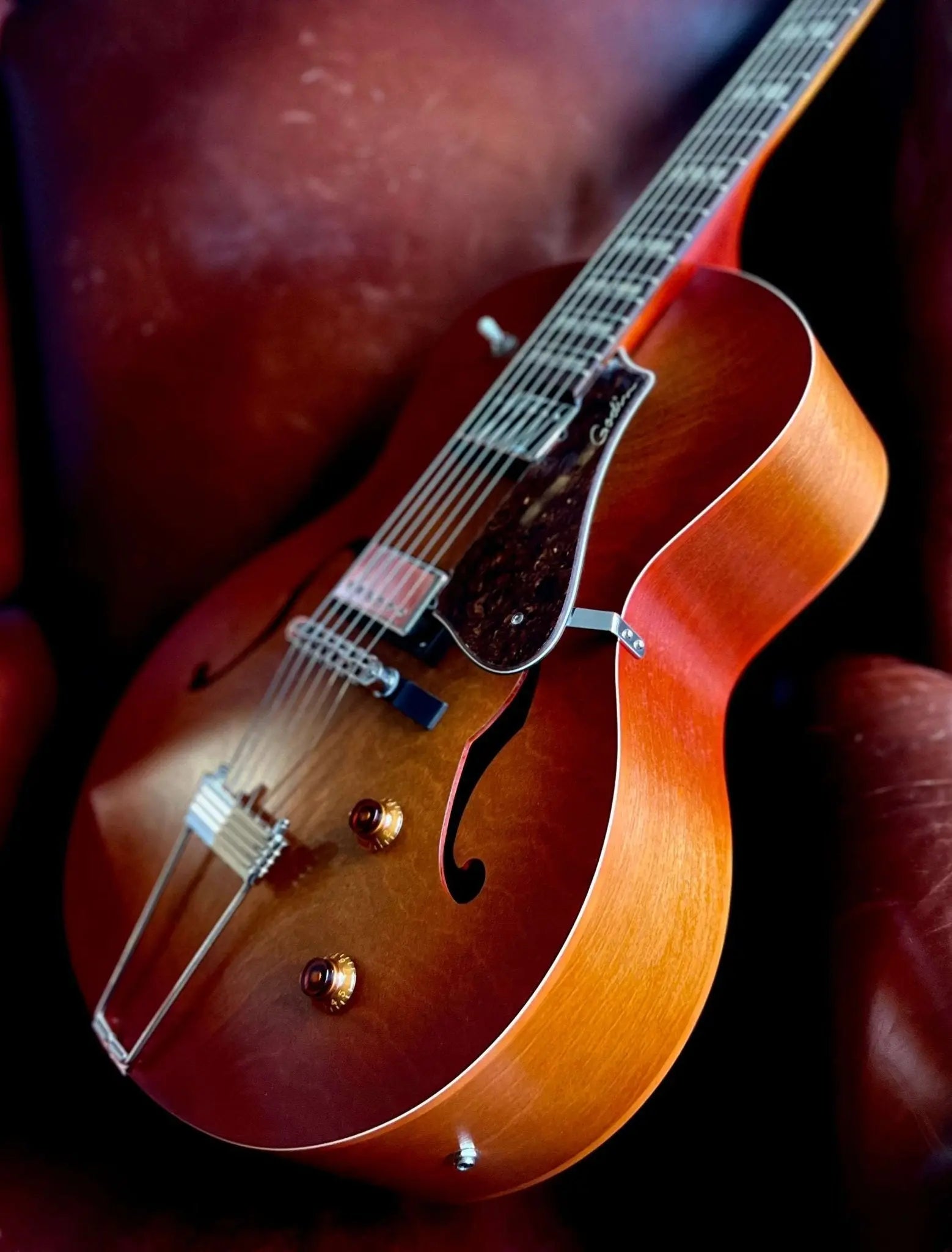 Godin 5th Avenue Jumbo Semi - Acoustic Guitar ~ Memphis Sun - Richards Guitars Of Stratford Upon Avon