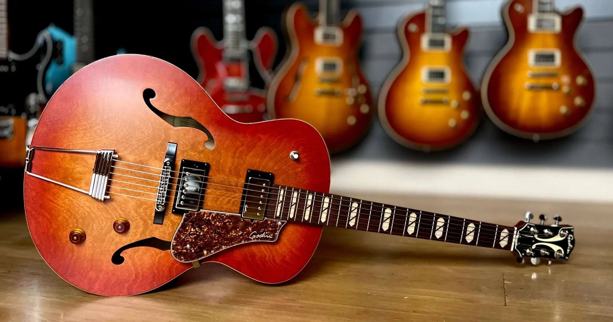 Godin 5th Avenue Jumbo Semi - Acoustic Guitar ~ Memphis Sun - Richards Guitars Of Stratford Upon Avon