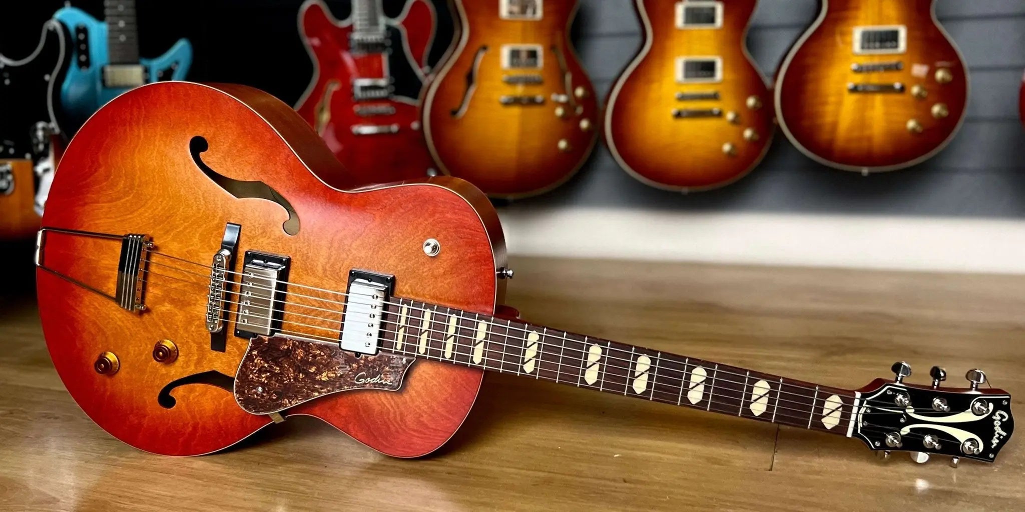 Godin 5th Avenue Jumbo Semi - Acoustic Guitar ~ Memphis Sun - Richards Guitars Of Stratford Upon Avon