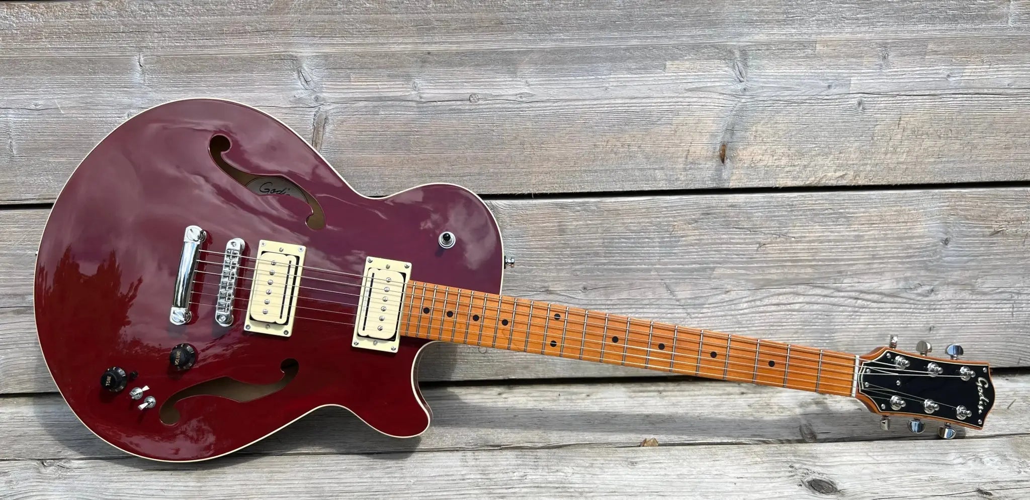 Godin Montreal Premiere Pro Semi - Acoustic Guitar ~ Aztek Red - Richards Guitars Of Stratford Upon Avon