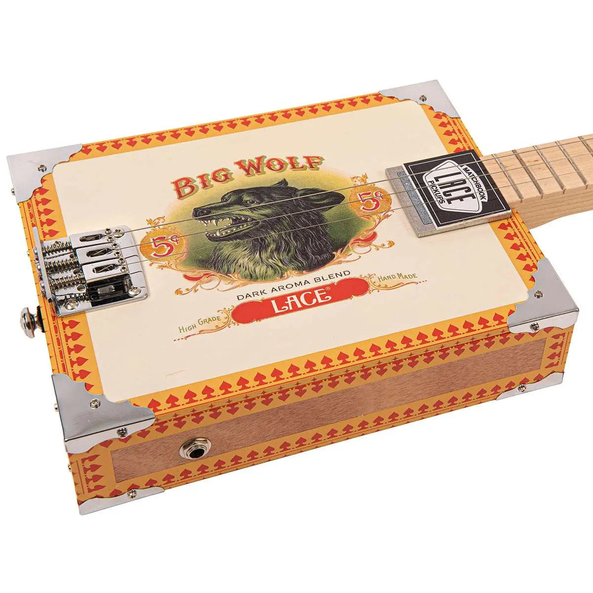 Lace Cigar Box Electric Guitar ~ 3 String ~ Big Wolf - Richards Guitars Of Stratford Upon Avon