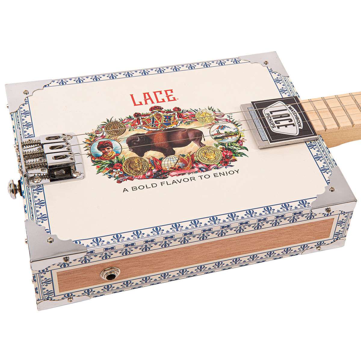 Lace Cigar Box Electric Guitar ~ 3 String ~ Buffalo Bill - Richards Guitars Of Stratford Upon Avon