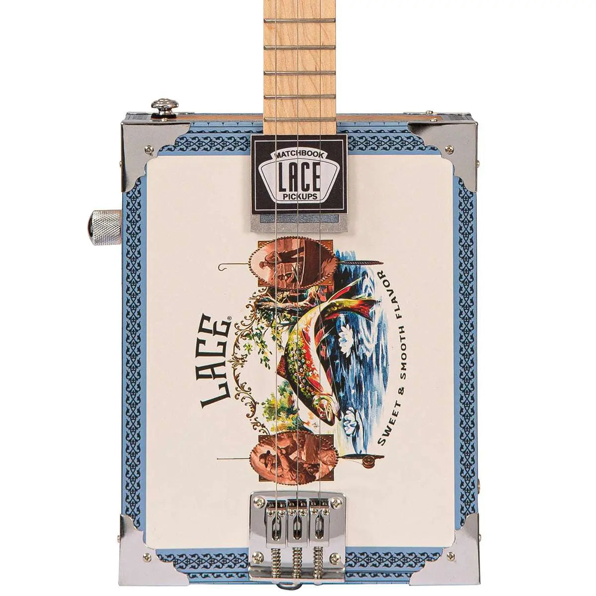 Lace Cigar Box Electric Guitar ~ 3 String ~ Gone Fishin' - Richards Guitars Of Stratford Upon Avon