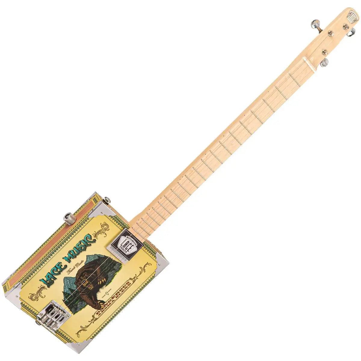 Lace Cigar Box Electric Guitar ~ 3 String ~ Grizzly Bear - Richards Guitars Of Stratford Upon Avon