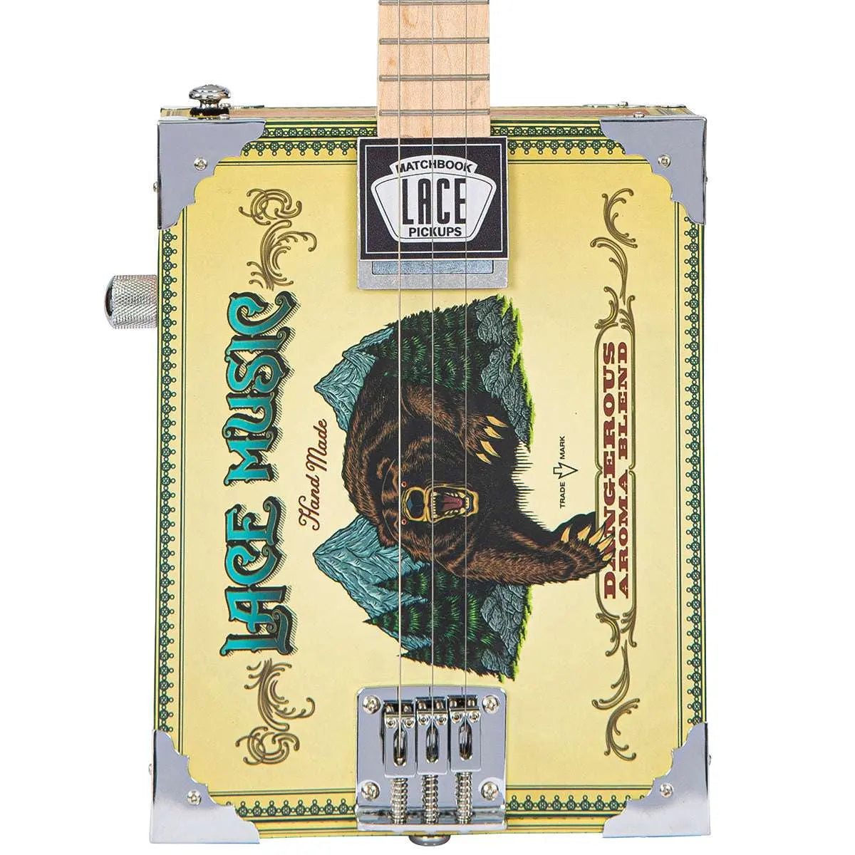 Lace Cigar Box Electric Guitar ~ 3 String ~ Grizzly Bear - Richards Guitars Of Stratford Upon Avon