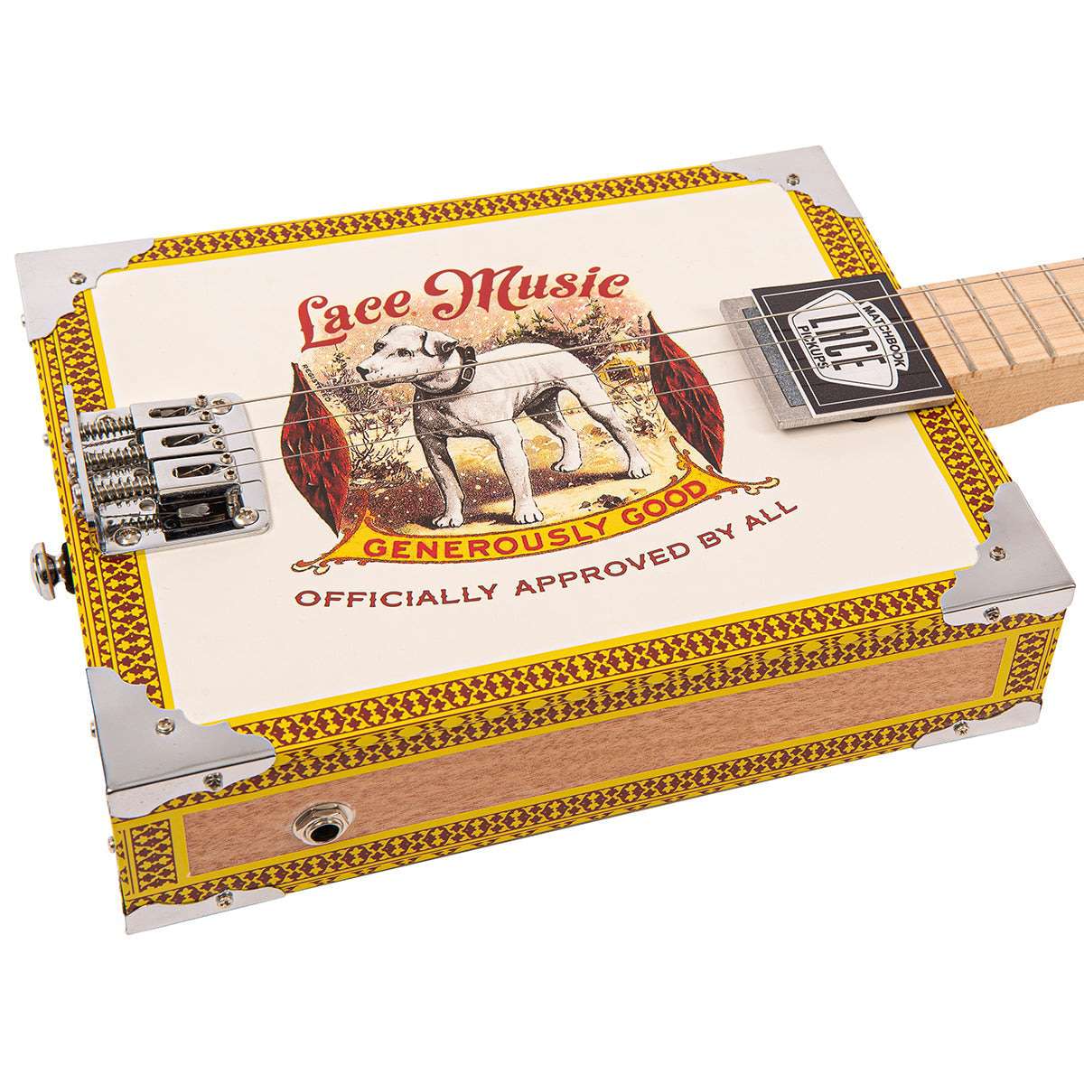 Lace Cigar Box Electric Guitar ~ 3 String ~ Pero Pup - Richards Guitars Of Stratford Upon Avon