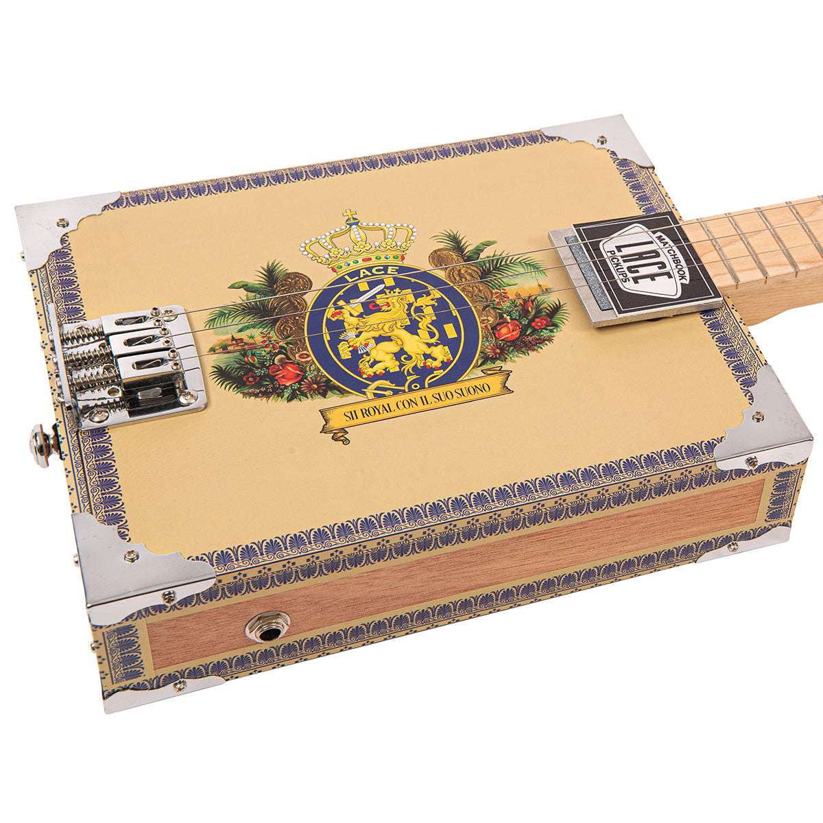 Lace Cigar Box Electric Guitar ~ 3 String ~ Royalty - Richards Guitars Of Stratford Upon Avon