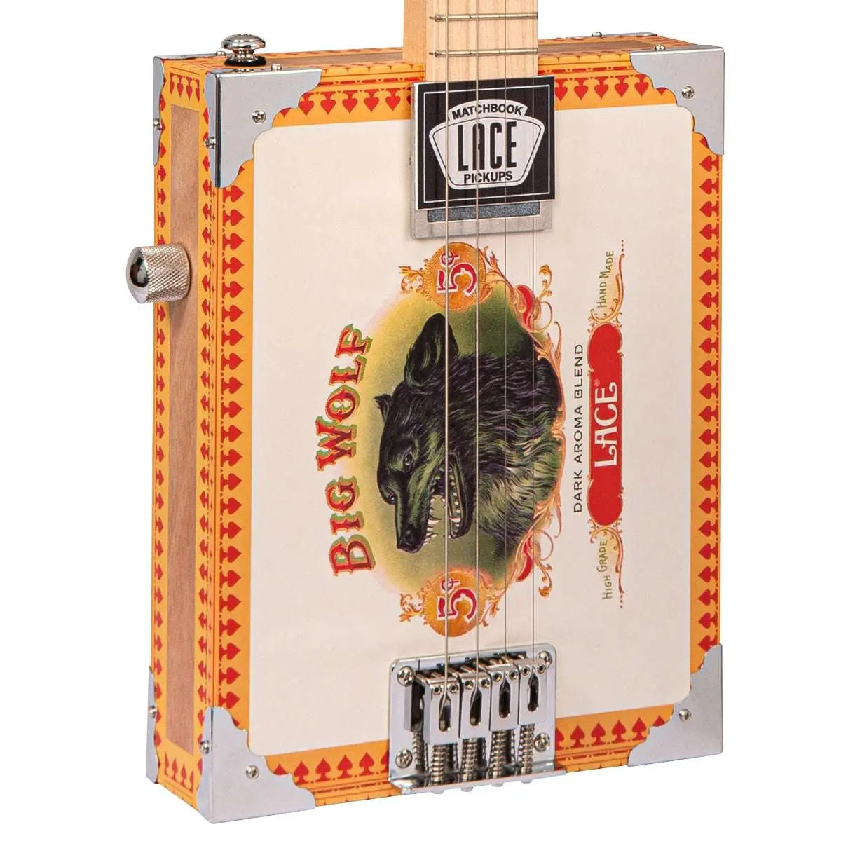 Lace Cigar Box Electric Guitar ~ 4 String ~ Big Wolf - Richards Guitars Of Stratford Upon Avon