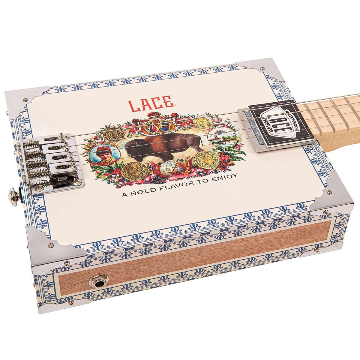 Lace Cigar Box Electric Guitar ~ 4 String ~ Buffalo Bill - Richards Guitars Of Stratford Upon Avon