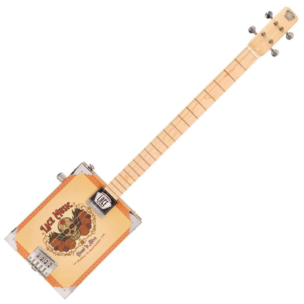 Lace Cigar Box Electric Guitar ~ 4 String ~ Dead Is Alive - Richards Guitars Of Stratford Upon Avon
