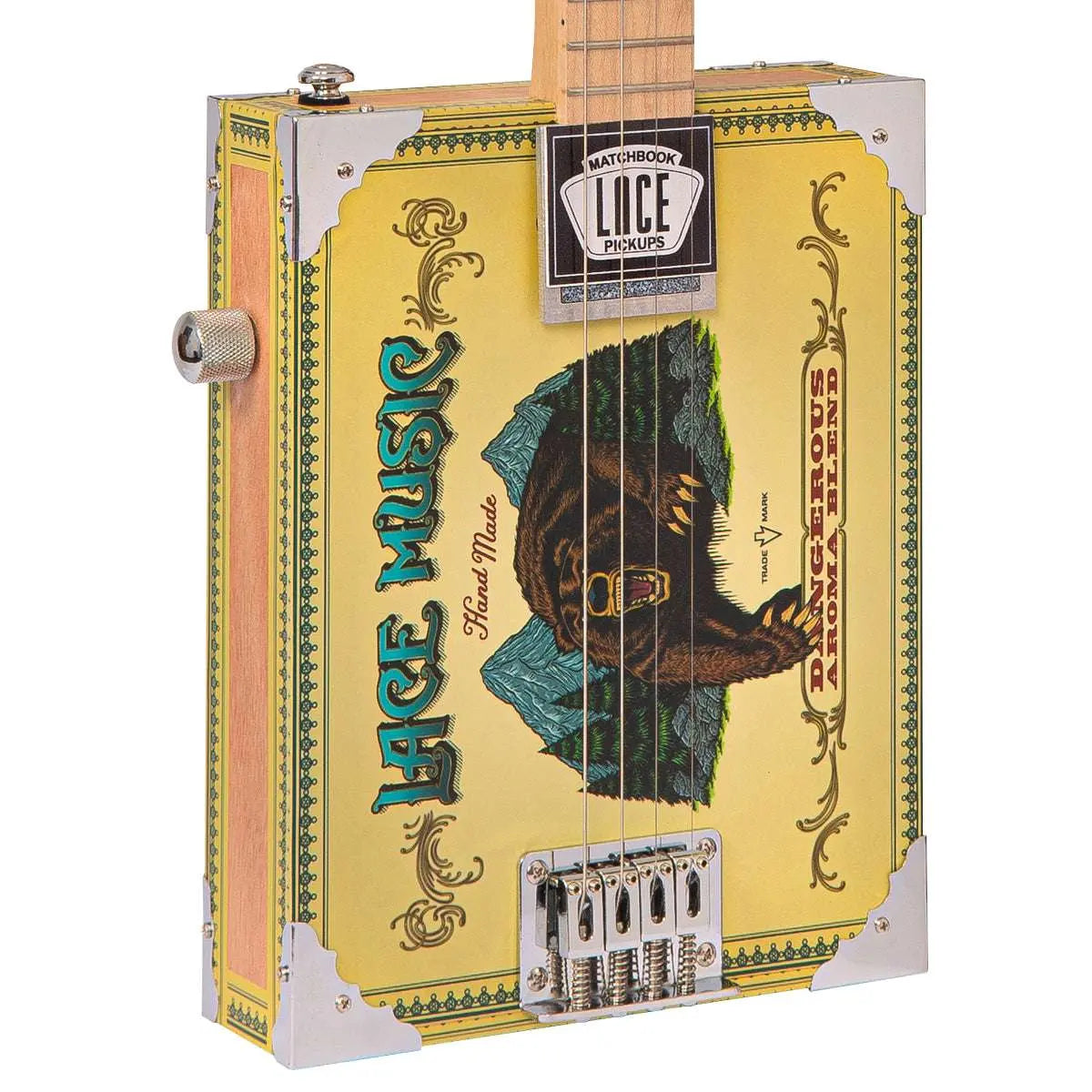 Lace Cigar Box Electric Guitar ~ 4 String ~ Grizzly Bear - Richards Guitars Of Stratford Upon Avon