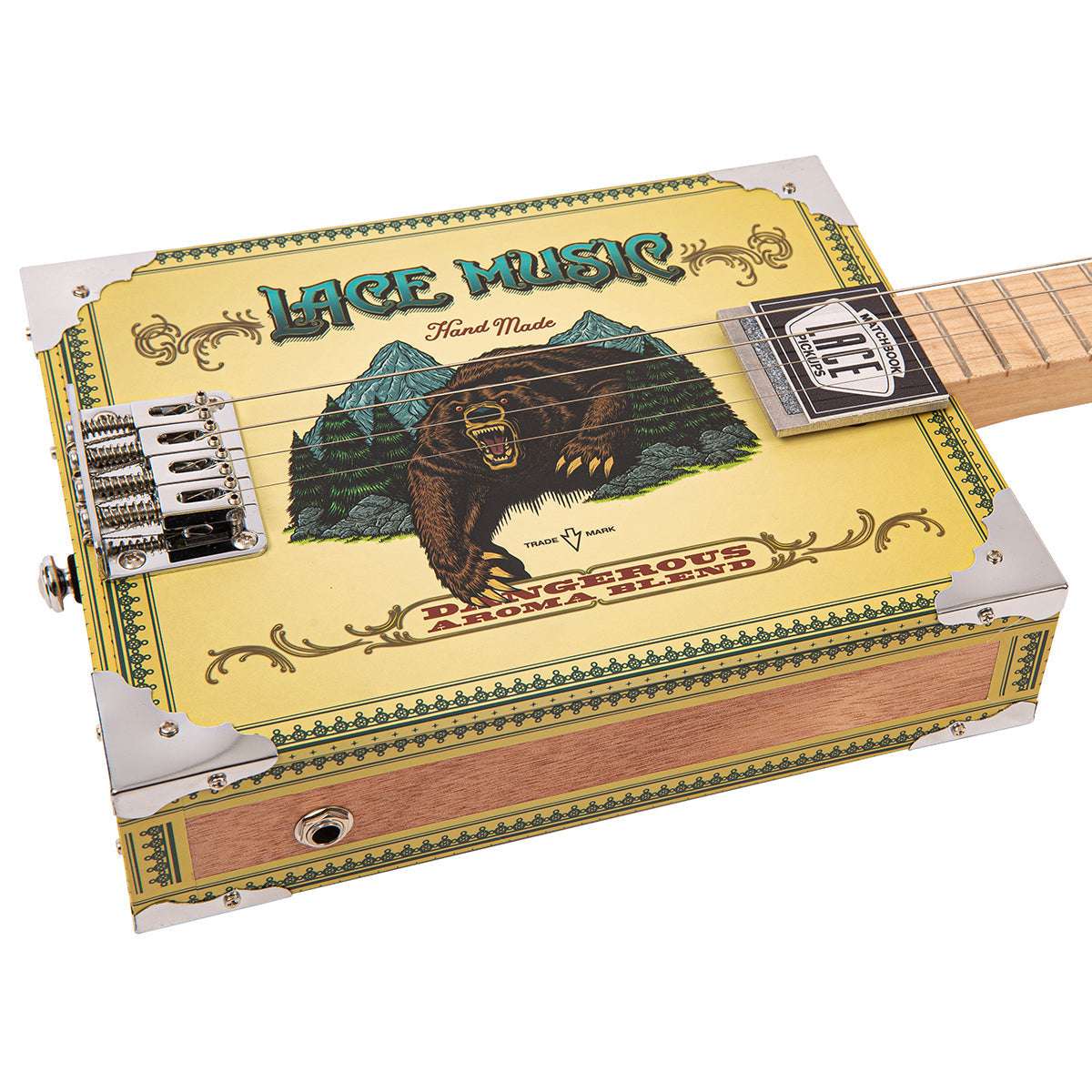 Lace Cigar Box Electric Guitar ~ 4 String ~ Grizzly Bear - Richards Guitars Of Stratford Upon Avon