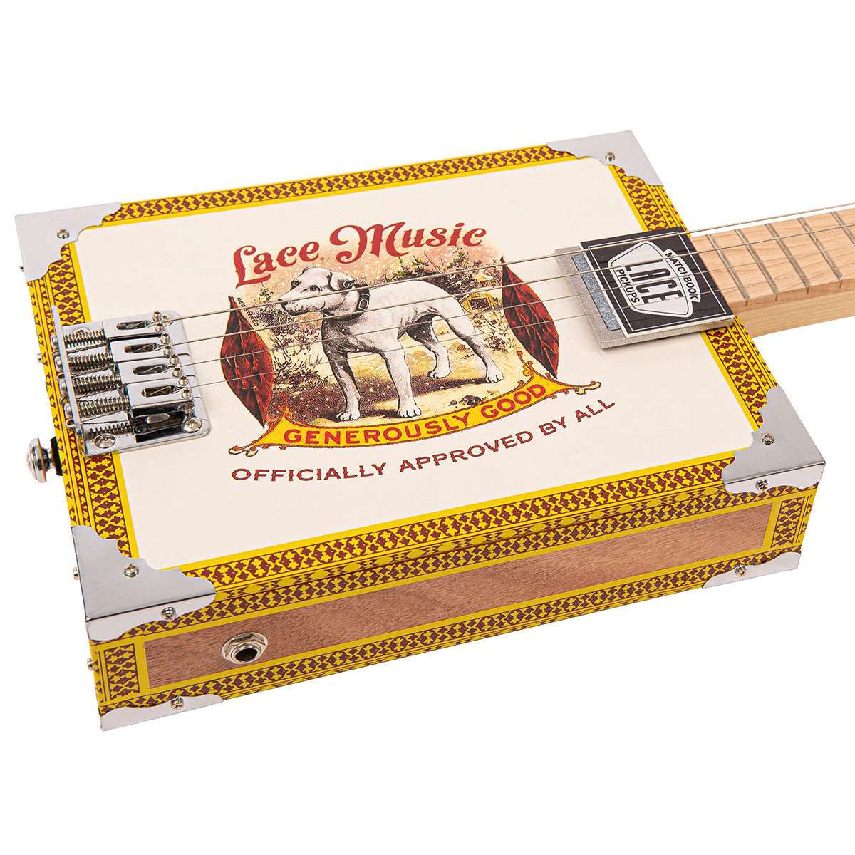 Lace Cigar Box Electric Guitar ~ 4 String ~ Pero Pup - Richards Guitars Of Stratford Upon Avon
