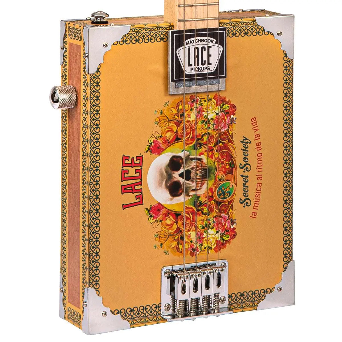 Lace Cigar Box Electric Guitar ~ 4 String ~ Secret Society - Richards Guitars Of Stratford Upon Avon