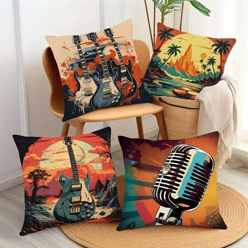 "Music Room" 4 Piece Cushion Covers Set (45cm x 45cm) - Richards Guitars Of Stratford Upon Avon
