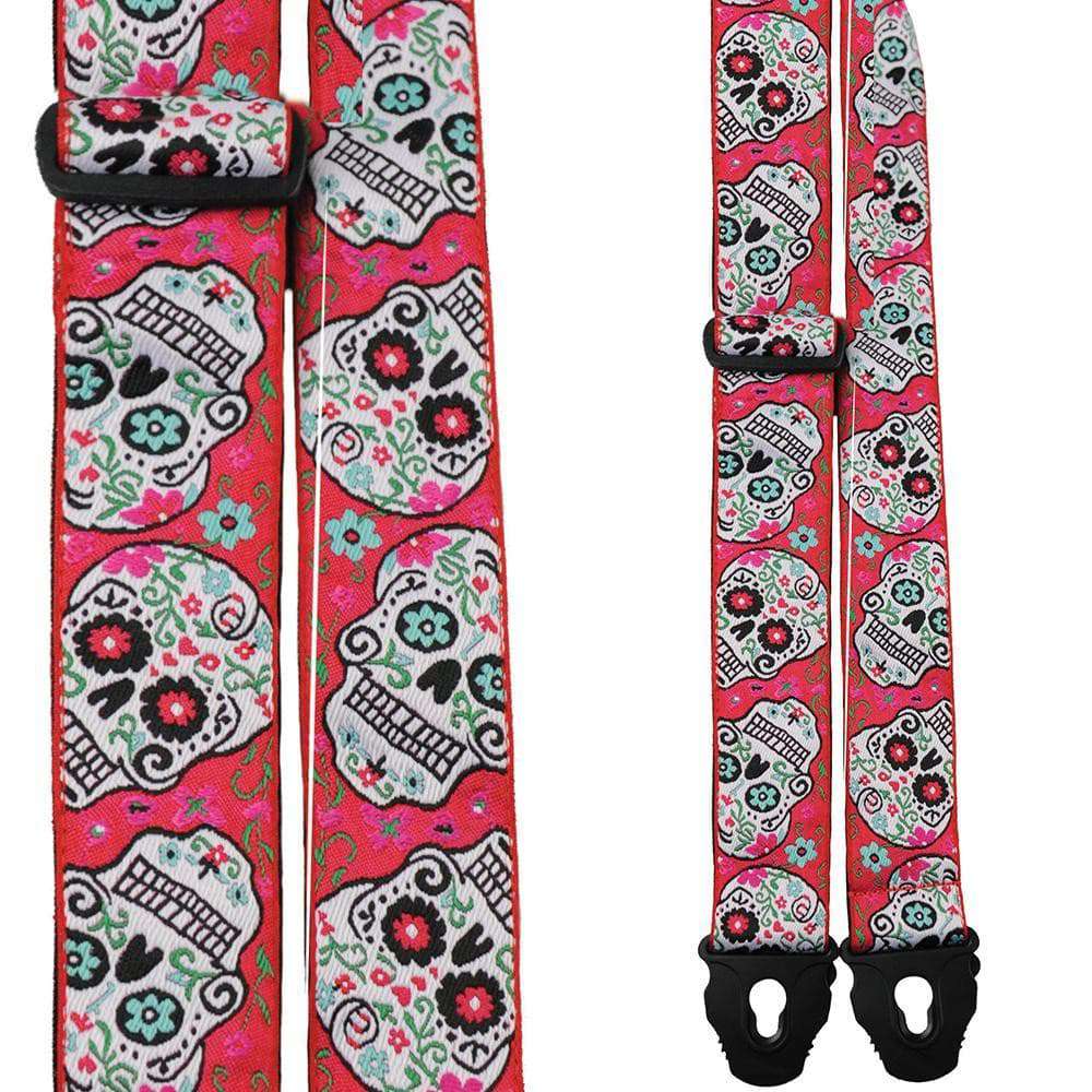 Perris Jacquard Guitar Strap ~ Red Skulls - Richards Guitars Of Stratford Upon Avon
