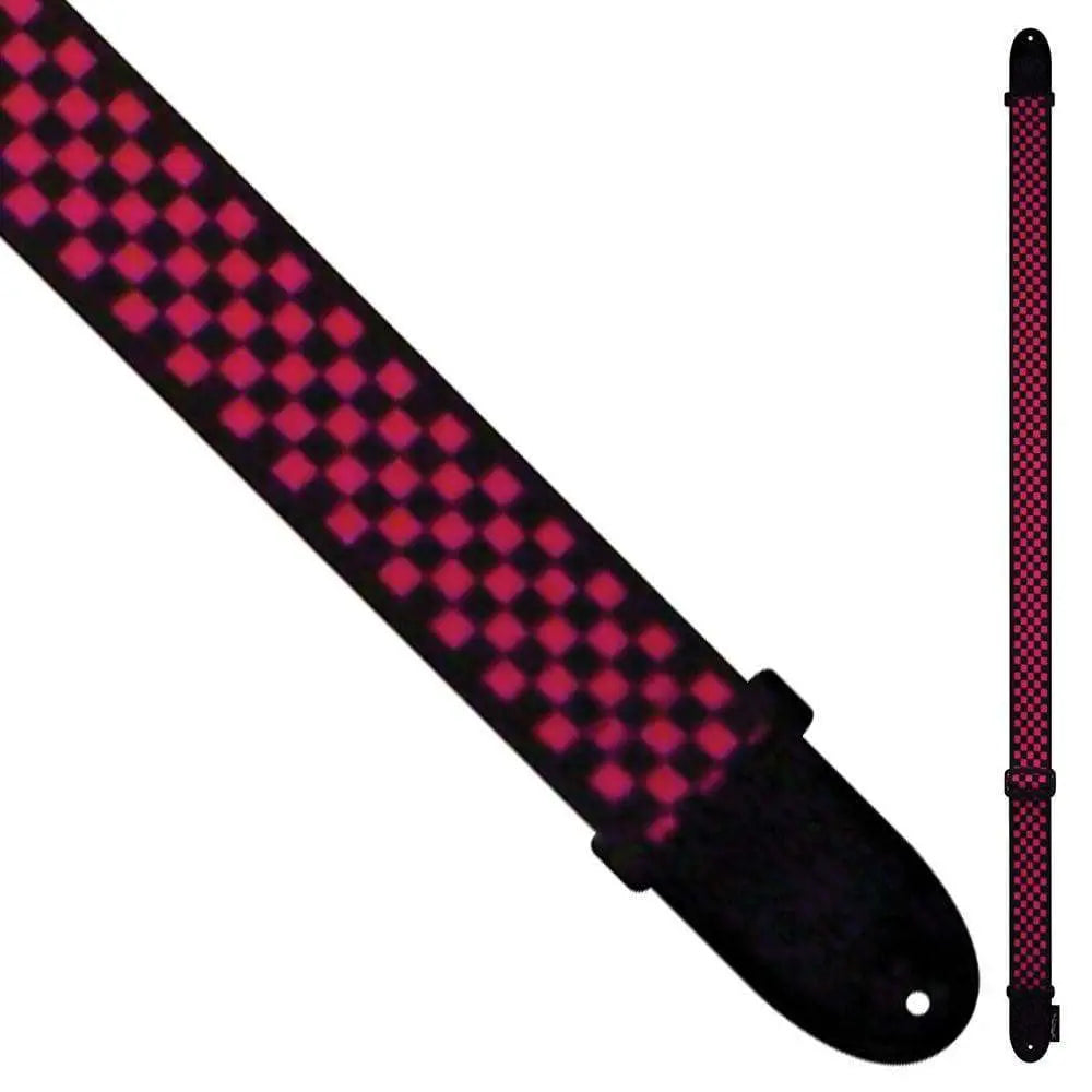 Perri's Polyester/Webbing Guitar Strap ~ Pink/Black Check - Richards Guitars Of Stratford Upon Avon