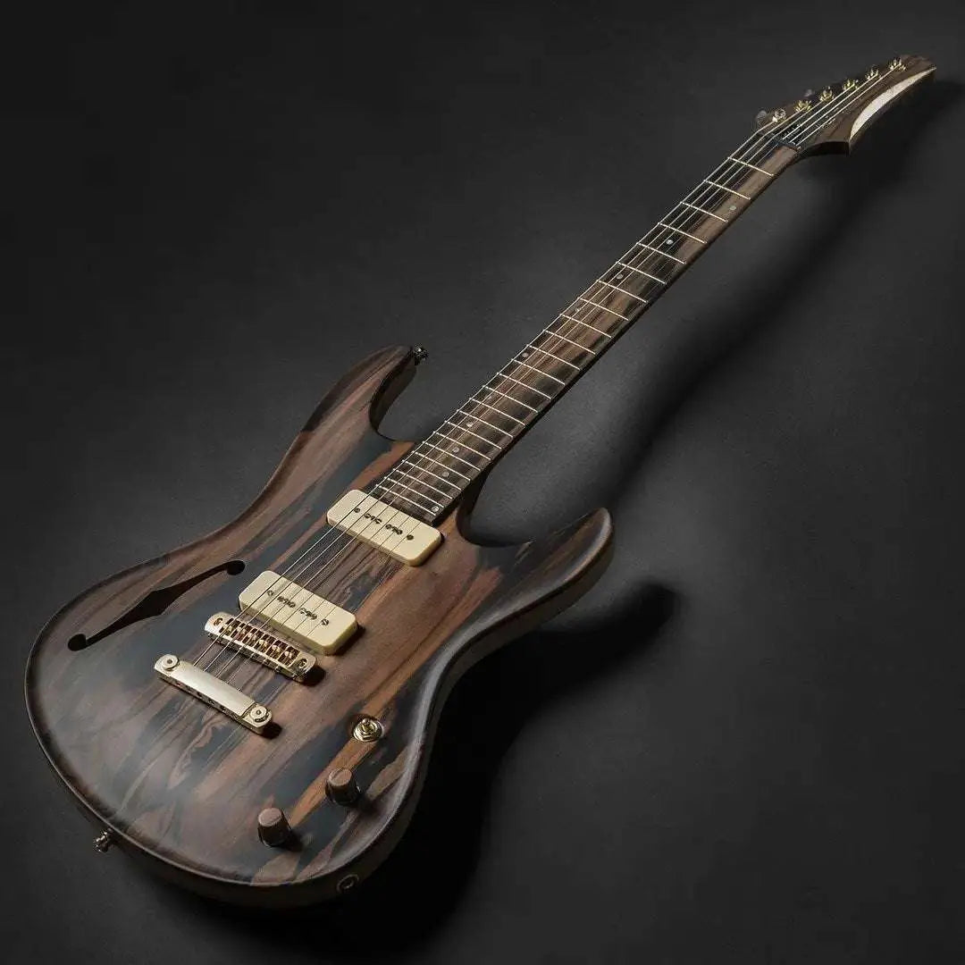 Valenti Carved Semi Hollow Nebula Solid Figured Ebony - Richards Guitars Of Stratford Upon Avon