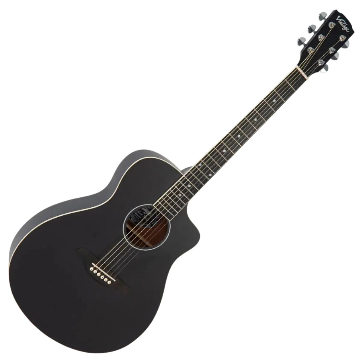 Vintage V300MB Pacific Coast Series Midnite Black Acoustic Guitar - Richards Guitars Of Stratford Upon Avon