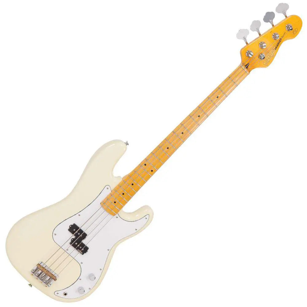 Vintage V4 ReIssued Maple Fingerboard Bass ~ Vintage White - Richards Guitars Of Stratford Upon Avon
