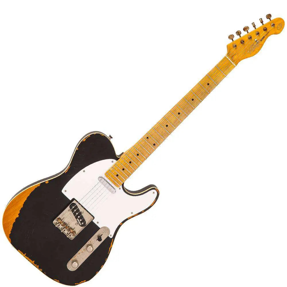Vintage V59 ICON Electric Guitar ~ Distressed Black - Richards Guitars Of Stratford Upon Avon