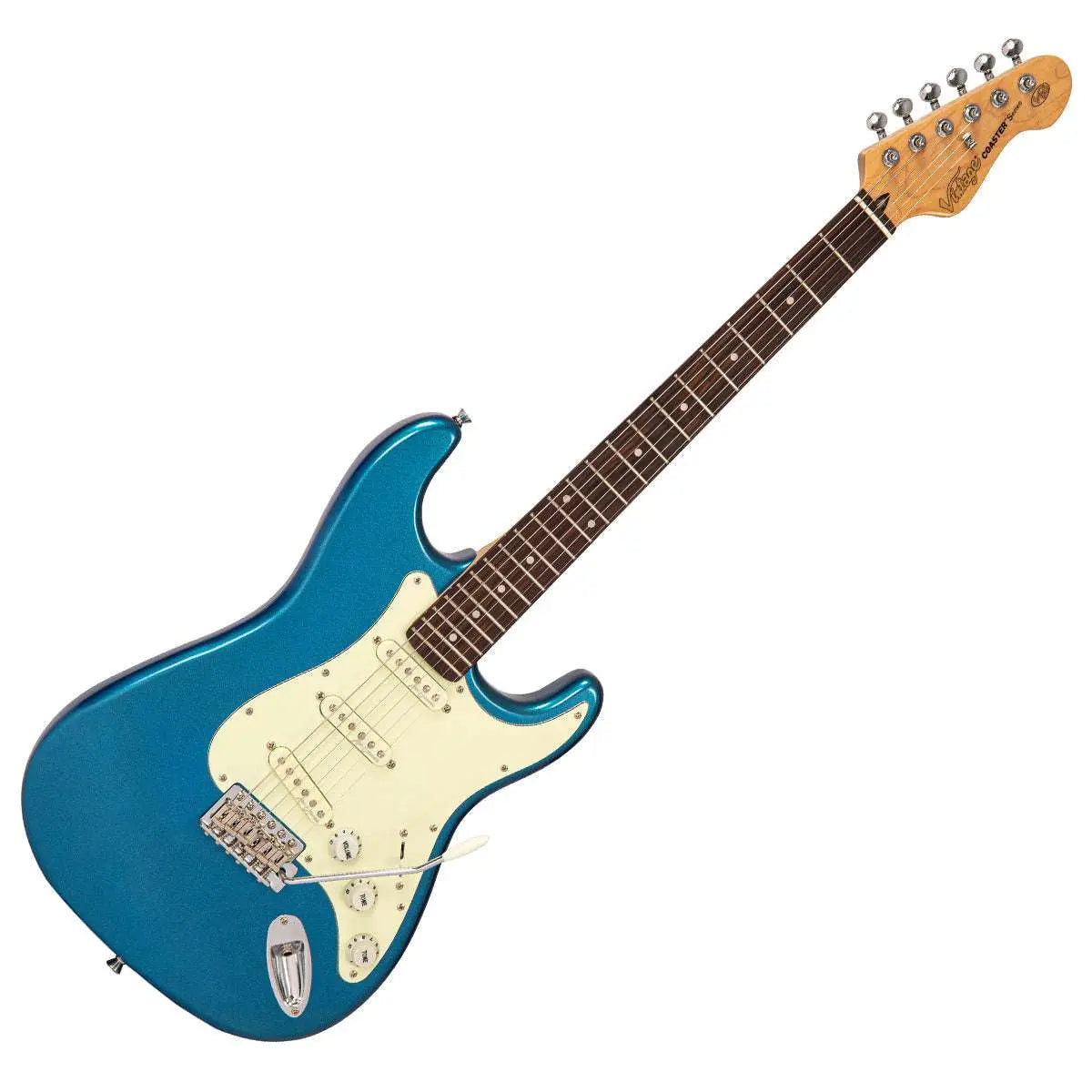 Vintage V60 Coaster Series Electric Guitar ~ Candy Apple Blue - Richards Guitars Of Stratford Upon Avon