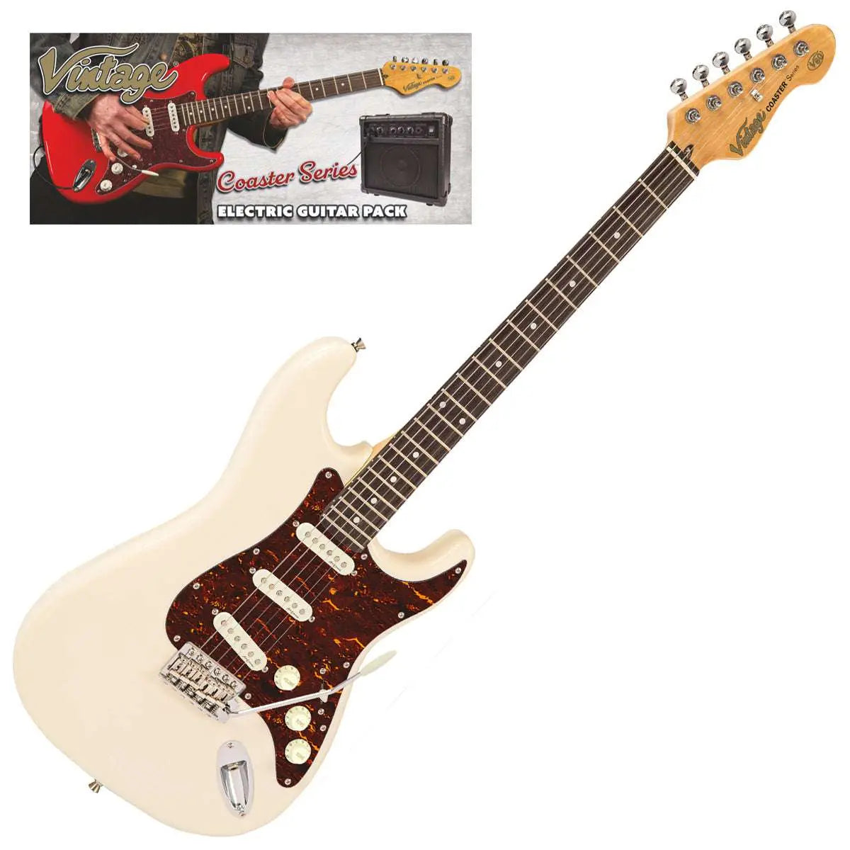 Vintage V60 Coaster Series Electric Guitar Pack ~ Vintage White - Richards Guitars Of Stratford Upon Avon