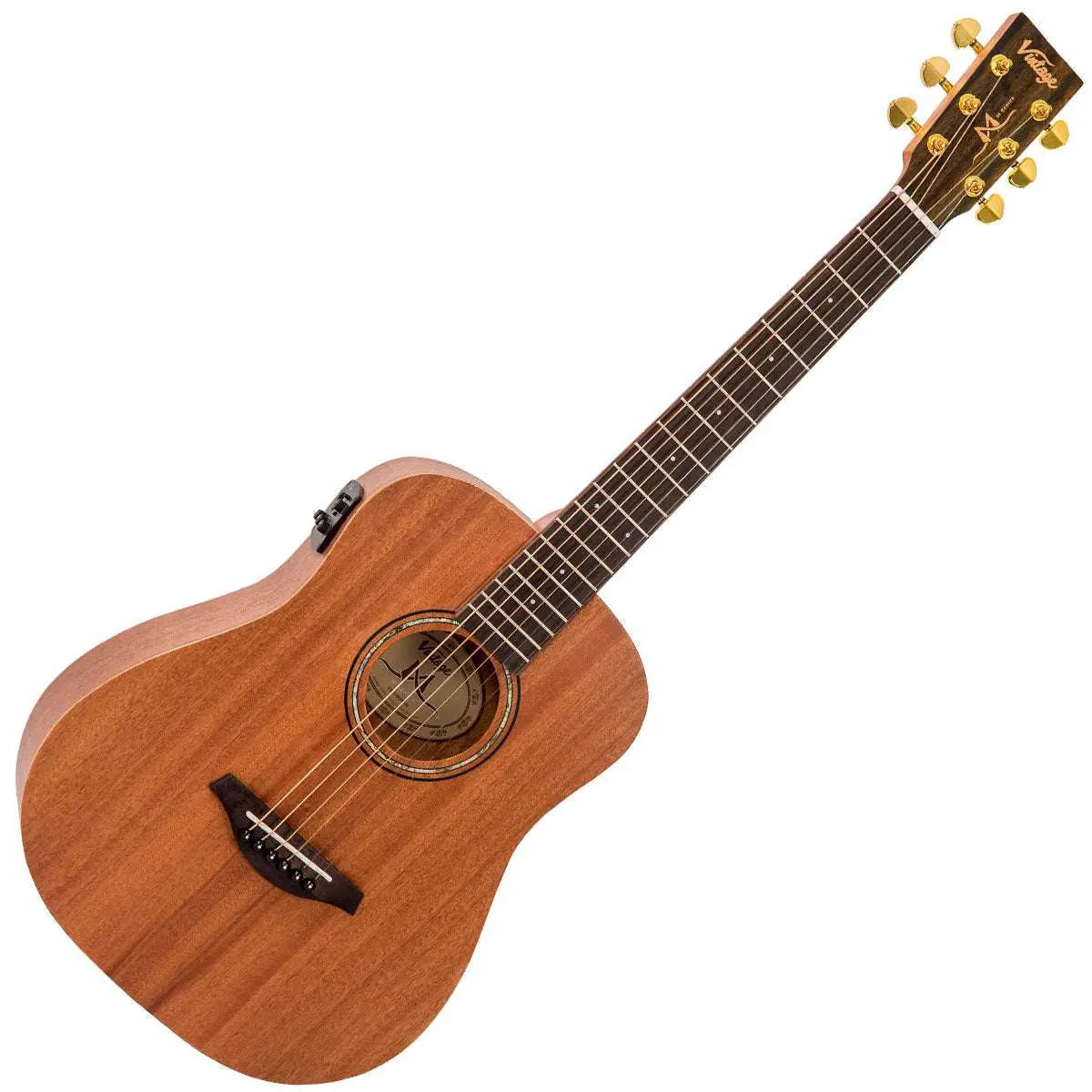 Vintage VE100MH Mahogany Series 'Travel' Electro - Acoustic Guitar ~ Satin Mahogany - Richards Guitars Of Stratford Upon Avon