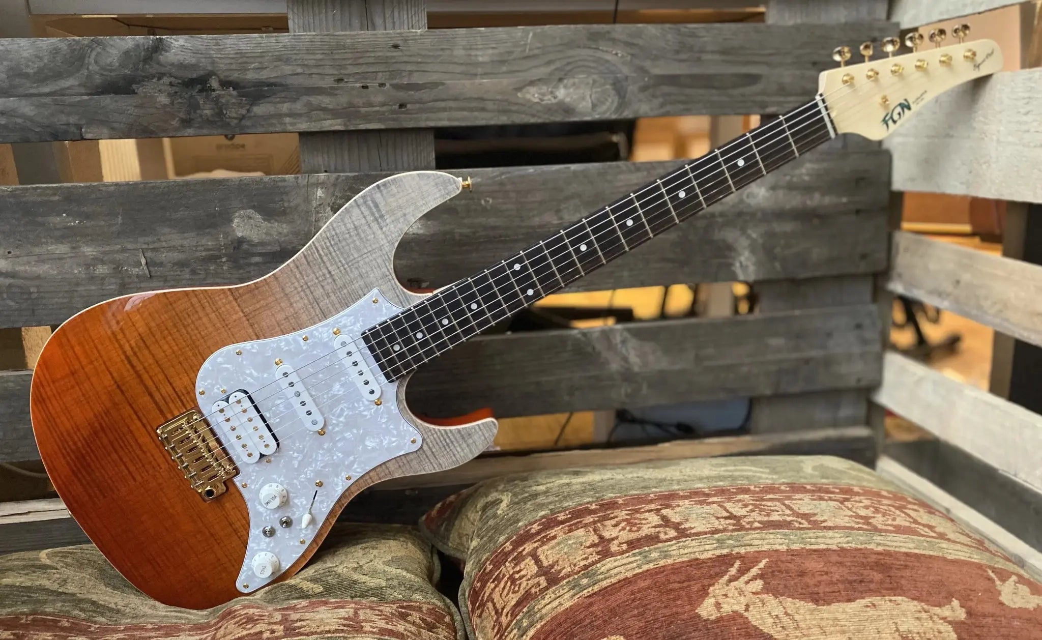 FGN Expert Odyssey EOSFMR, Ripe Kaki Gradation With Hard Case - Richards Guitars Of Stratford Upon Avon