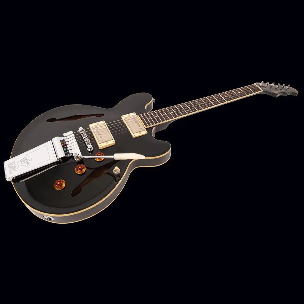 FRET KING ELISE CUSTOM WITH VIBRATO - GLOSS BLACK (Includes Our £85 Pro Setup Free) - Richards Guitars Of Stratford Upon Avon