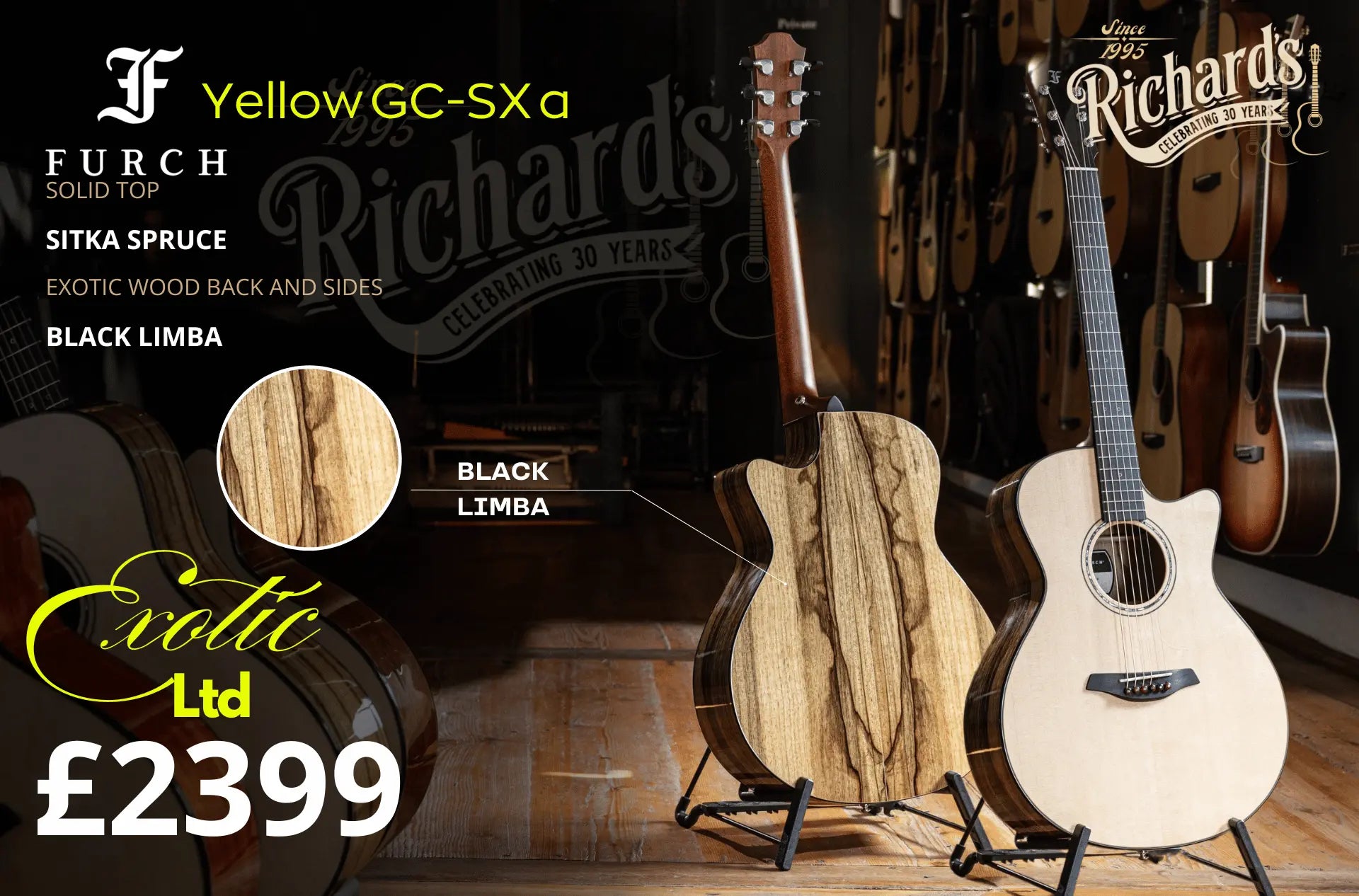 Furch Yellow Black Limba GC SX Exotic Ltd Series Acoustic Guitar - Richards Guitars Of Stratford Upon Avon
