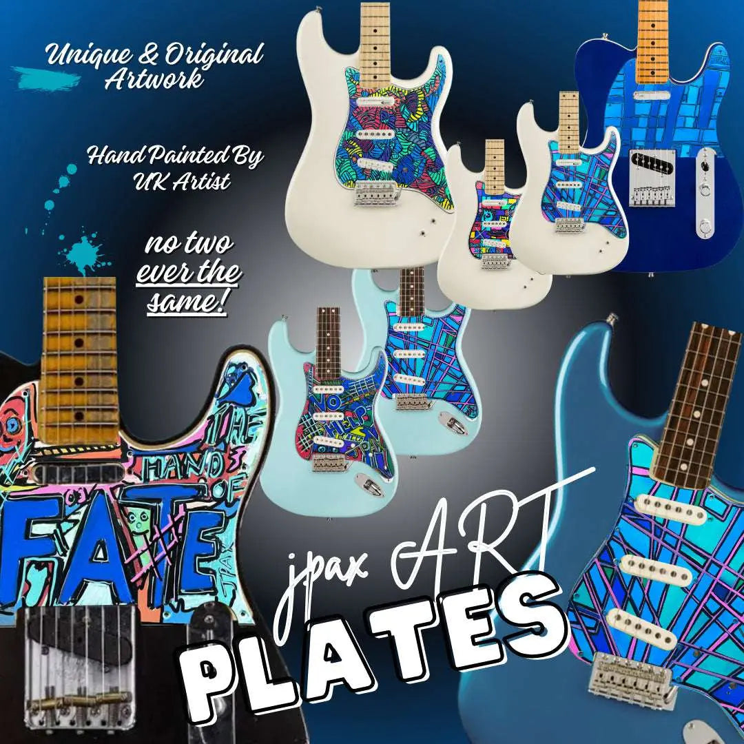 JPAX Hand Painted Custom Art Scratch Plate - Shades Of The Blues - Telecaster - Richards Guitars Of Stratford Upon Avon