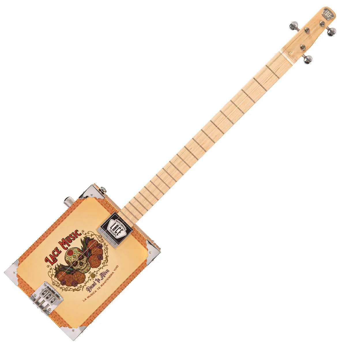 Lace Cigar Box Electric Guitar ~ 3 String ~ Dead Is Alive - Richards Guitars Of Stratford Upon Avon