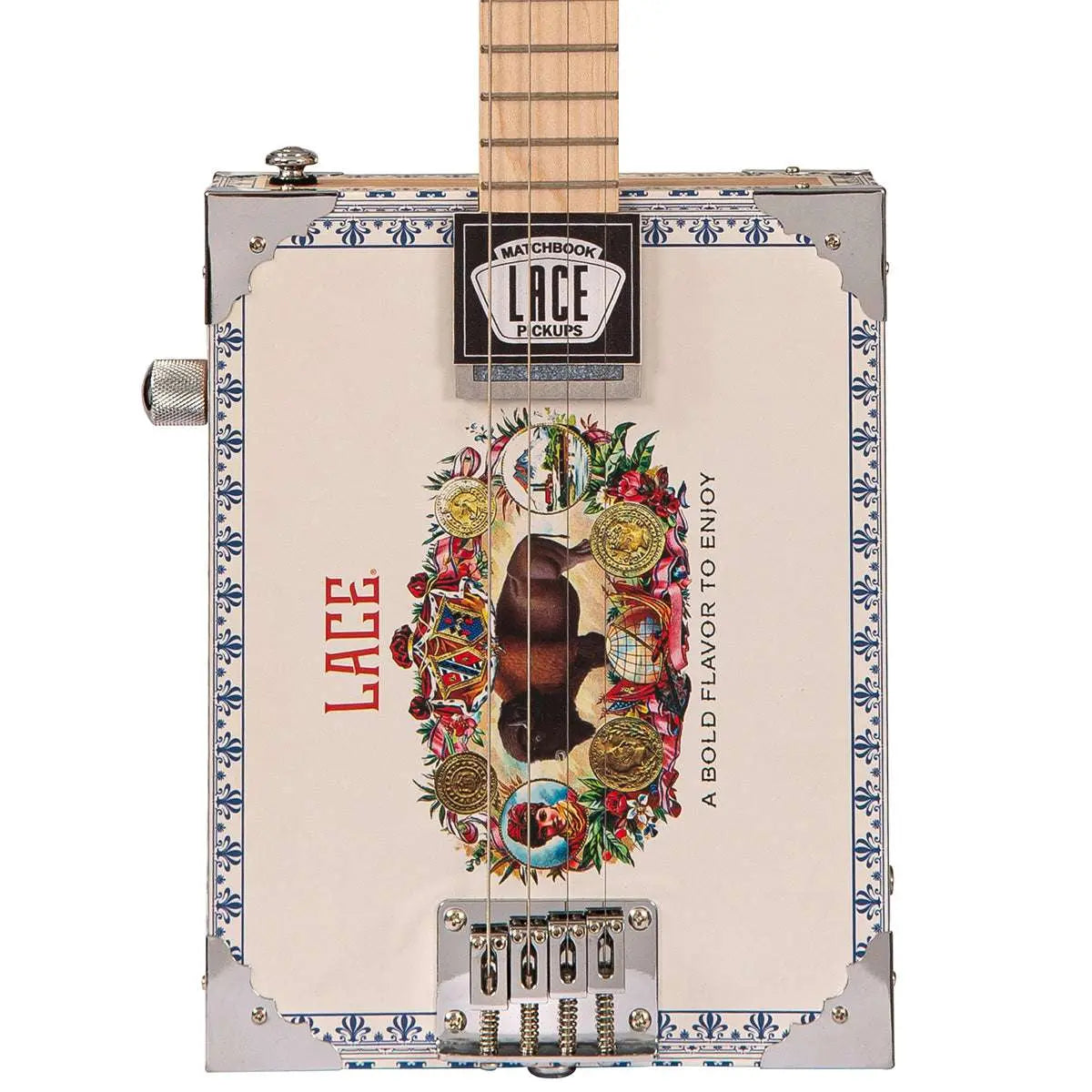 Lace Cigar Box Electric Guitar ~ 4 String ~ Buffalo Bill - Richards Guitars Of Stratford Upon Avon