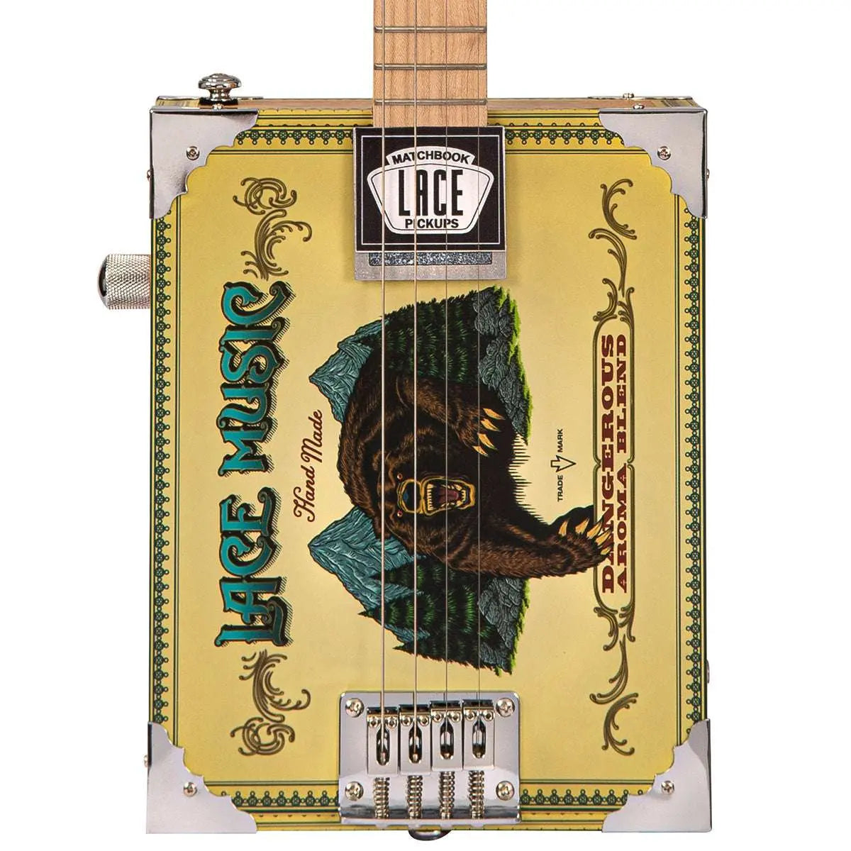 Lace Cigar Box Electric Guitar ~ 4 String ~ Grizzly Bear - Richards Guitars Of Stratford Upon Avon