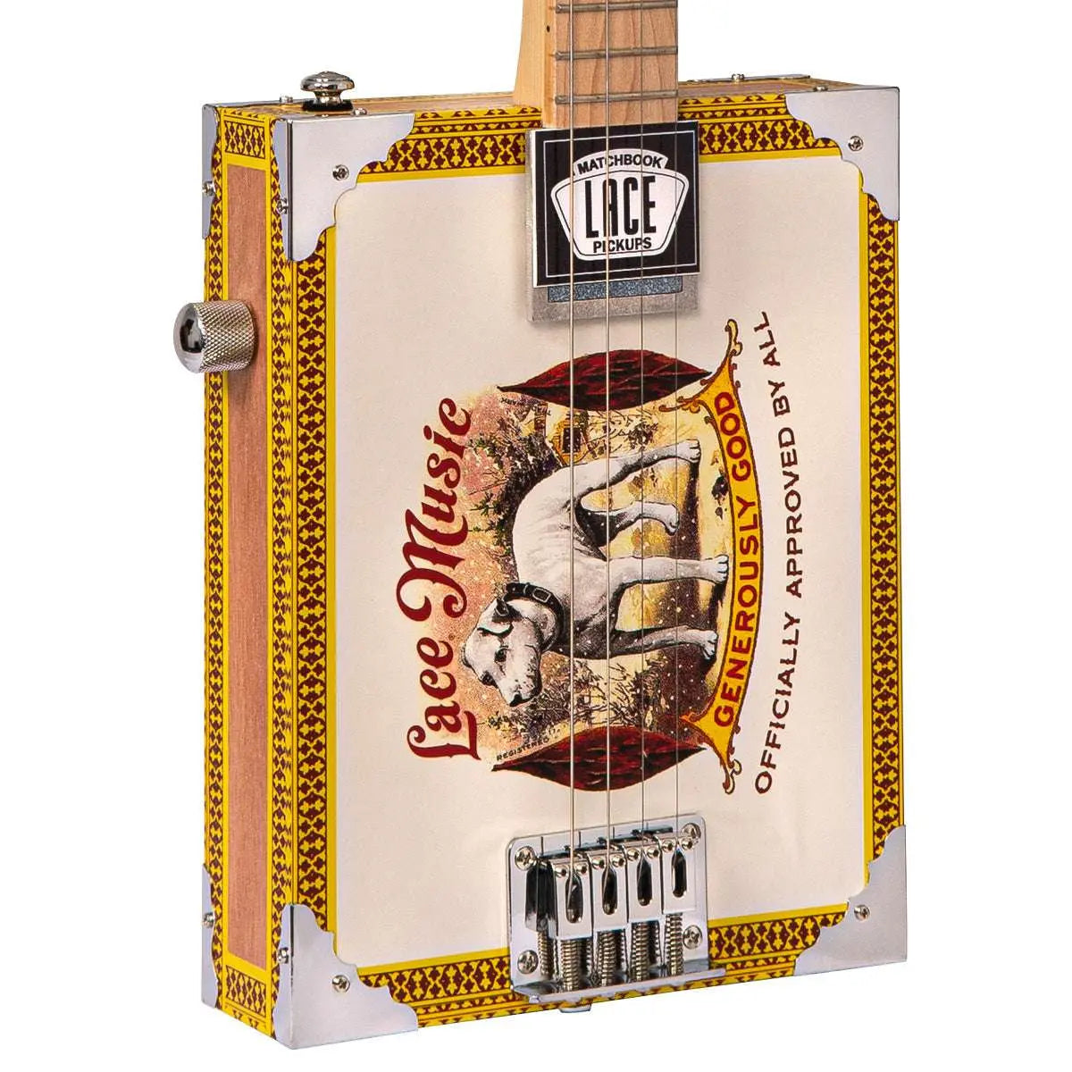 Lace Cigar Box Electric Guitar ~ 4 String ~ Pero Pup - Richards Guitars Of Stratford Upon Avon
