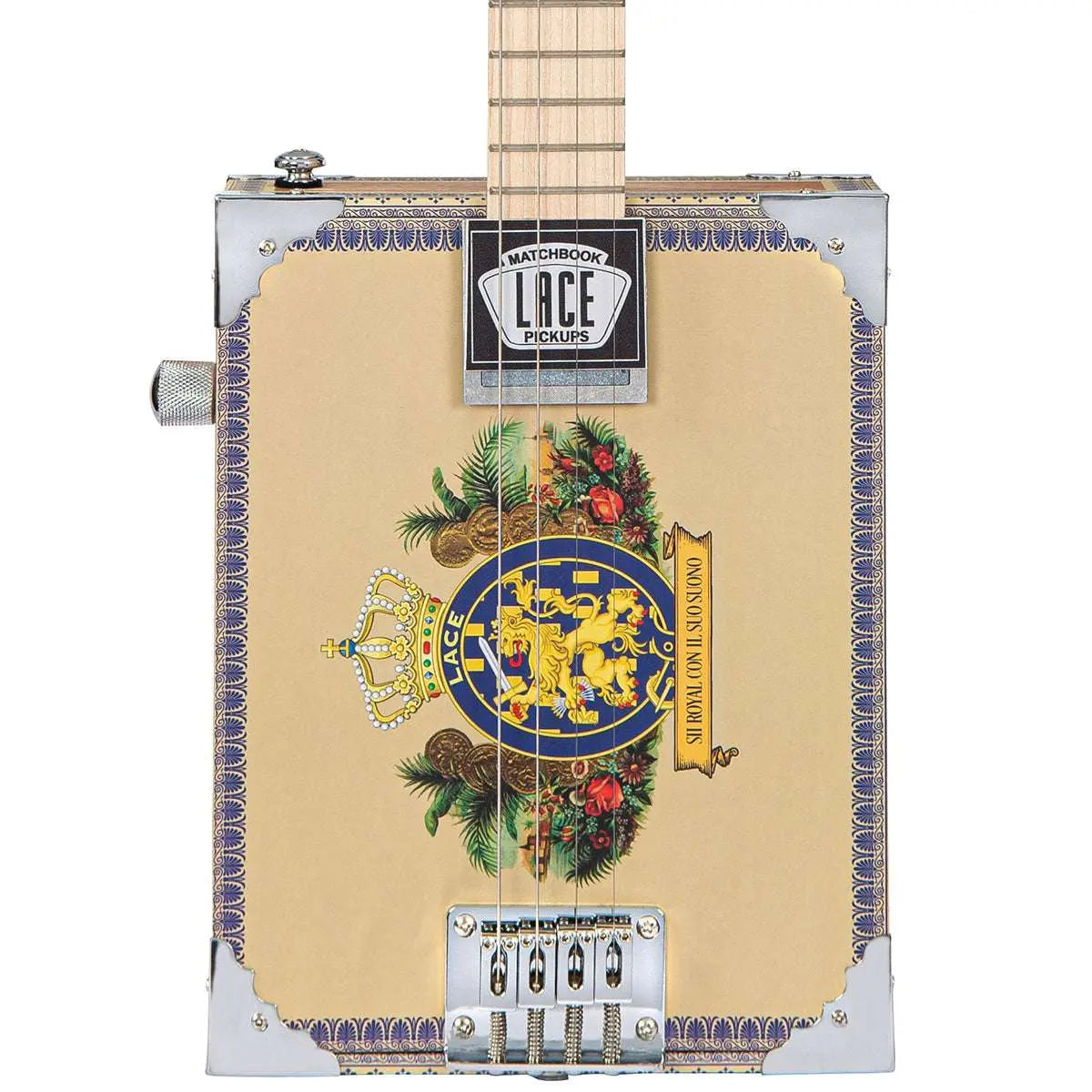 Lace Cigar Box Electric Guitar ~ 4 String ~ Royalty - Richards Guitars Of Stratford Upon Avon