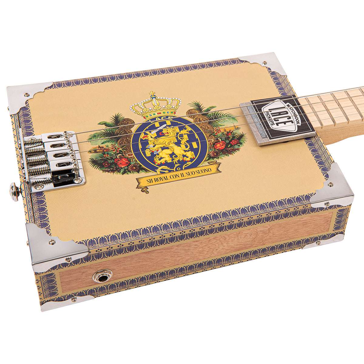 Lace Cigar Box Electric Guitar ~ 4 String ~ Royalty - Richards Guitars Of Stratford Upon Avon