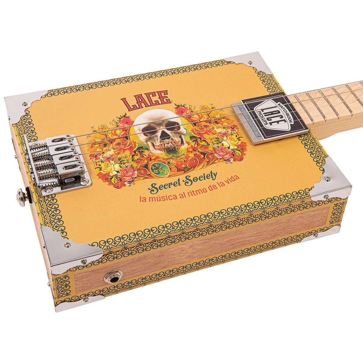 Lace Cigar Box Electric Guitar ~ 4 String ~ Secret Society - Richards Guitars Of Stratford Upon Avon