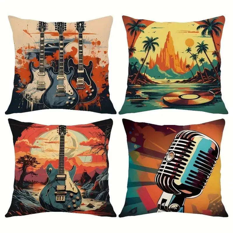 "Music Room" 4 Piece Cushion Covers Set (45cm x 45cm) - Richards Guitars Of Stratford Upon Avon