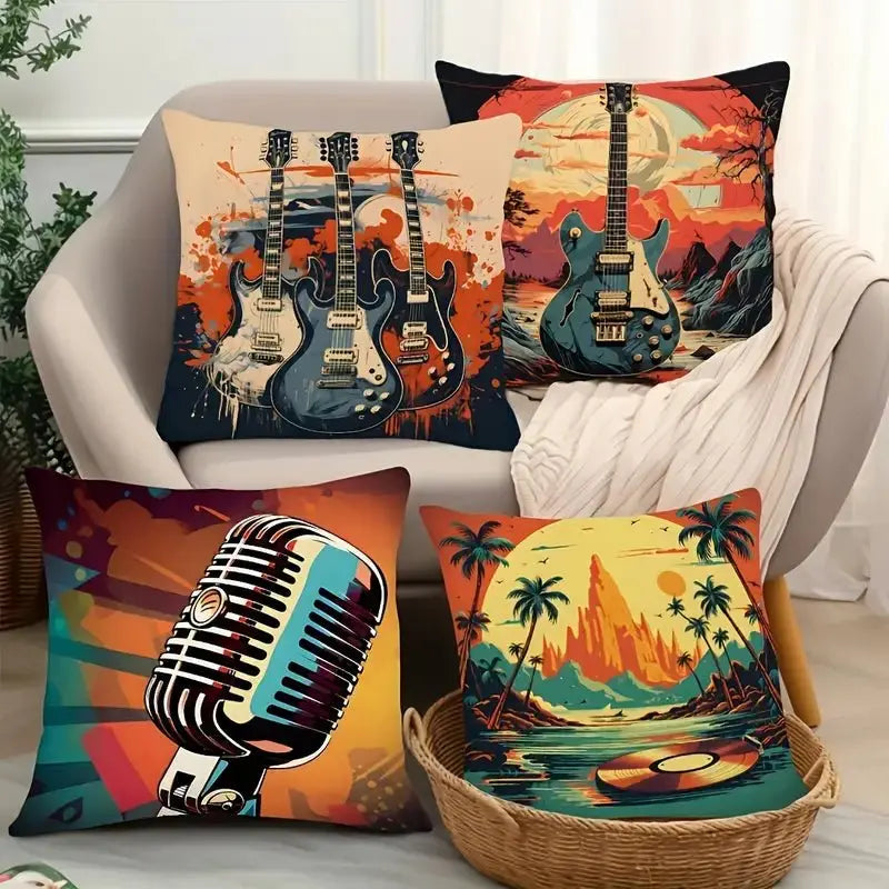 "Music Room" 4 Piece Cushion Covers Set (45cm x 45cm) - Richards Guitars Of Stratford Upon Avon