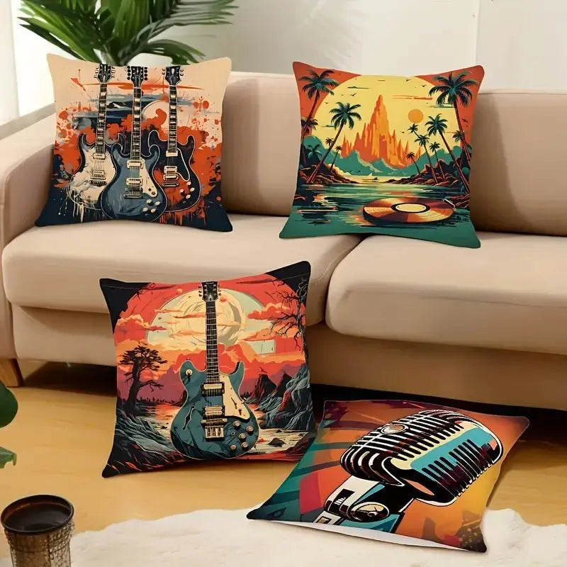"Music Room" 4 Piece Cushion Covers Set (45cm x 45cm) - Richards Guitars Of Stratford Upon Avon