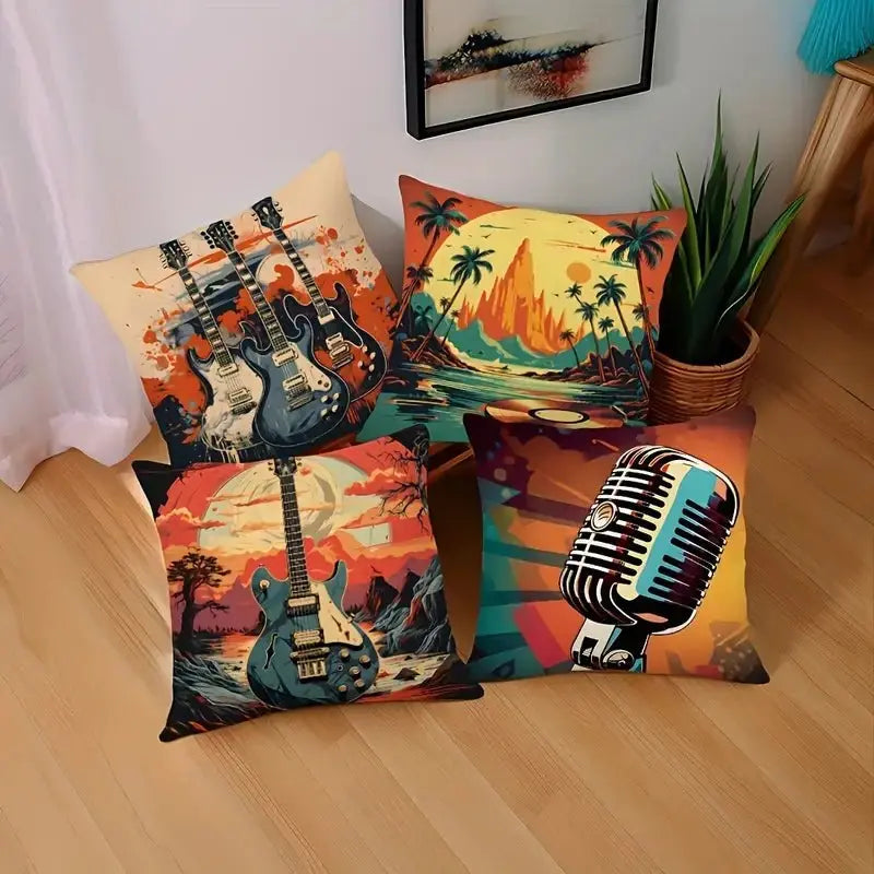"Music Room" 4 Piece Cushion Covers Set (45cm x 45cm) - Richards Guitars Of Stratford Upon Avon