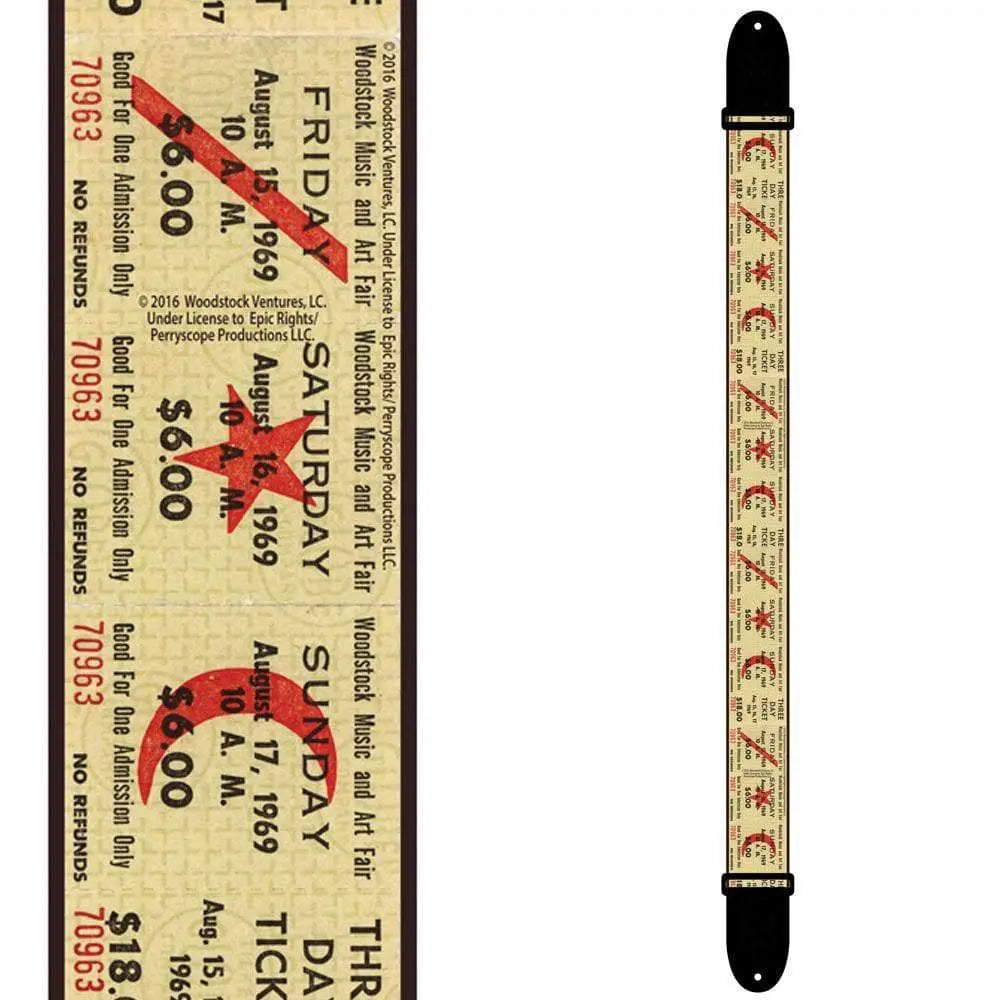 Perri's Licensed Polyester Guitar Strap ~ Woodstock Ticket - Richards Guitars Of Stratford Upon Avon
