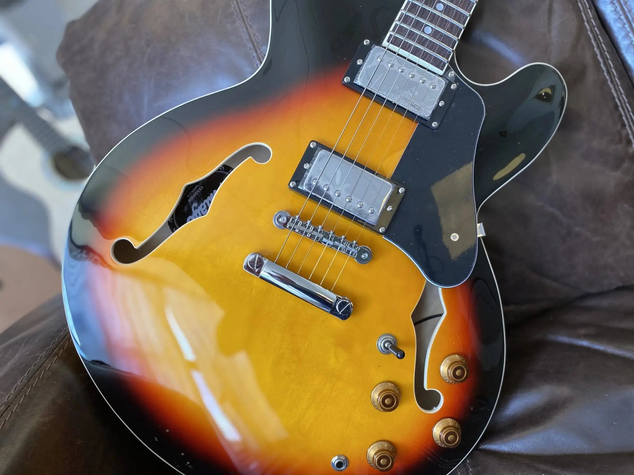 Vintage VSA500SB ReIssued Semi Acoustic Guitar ~ Sunburst - Richards Guitars Of Stratford Upon Avon