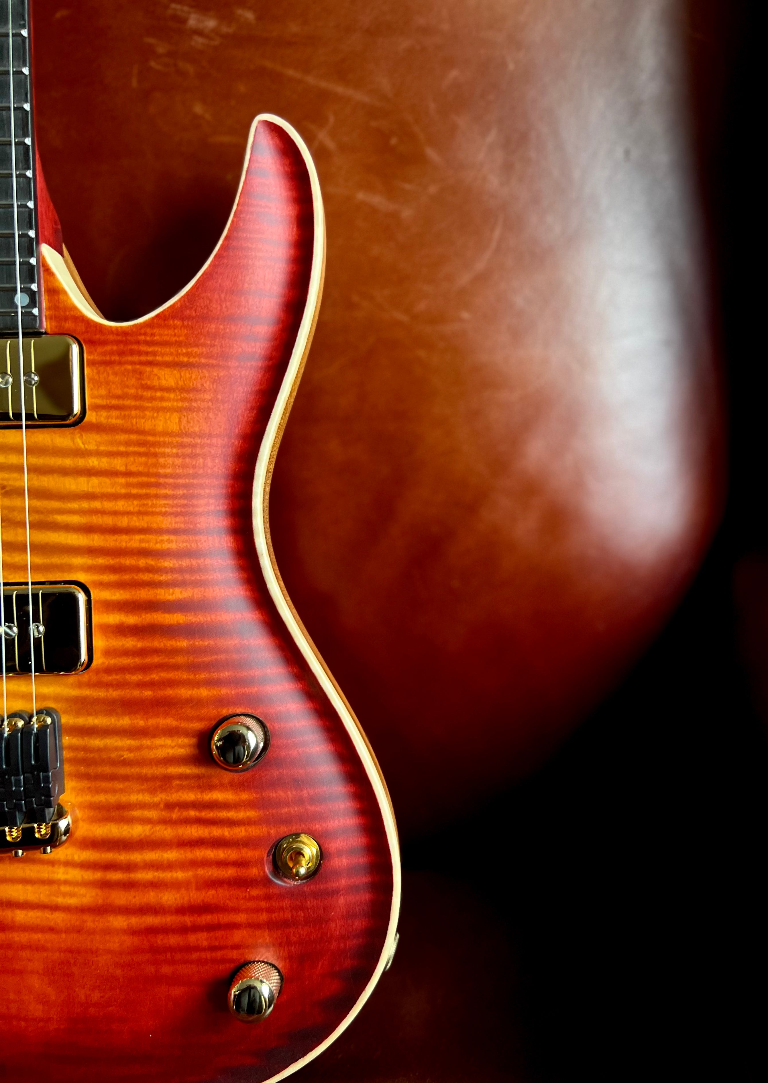 Valenti Nebula Carved Semi Hollow P90 Vintage Cherry Burst, Electric Guitar for sale at Richards Guitars.