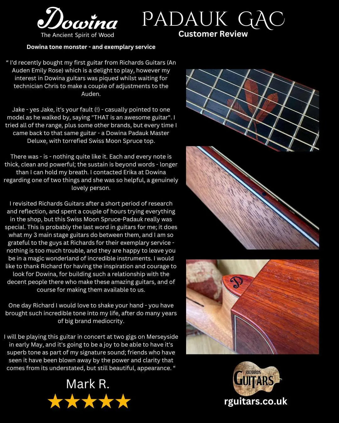 Dowina PADAUK GAC Deluxe (Torrified Swiss Moon Spruce) - Richards Guitars Of Stratford Upon Avon