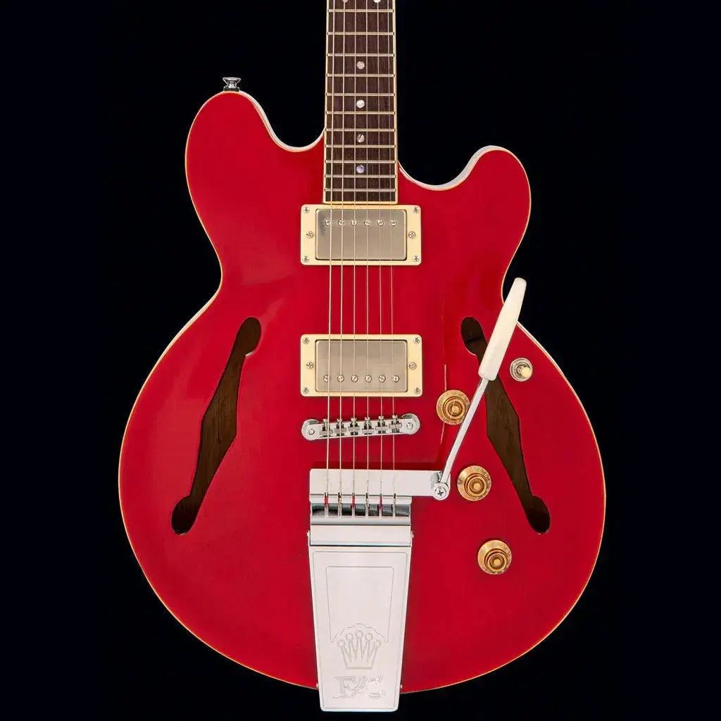 FRET KING ELISE CUSTOM WITH VIBRATO - CHERRY RED (Includes Our £85 Pro Setup Free) - Richards Guitars Of Stratford Upon Avon